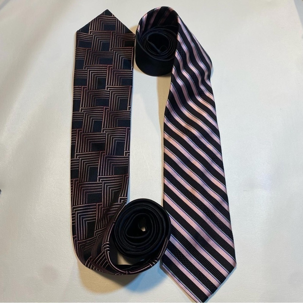Lot Of TWO Dior Signature 100% Italian Silk Pink Print Neck Ties‎ Made In Canada